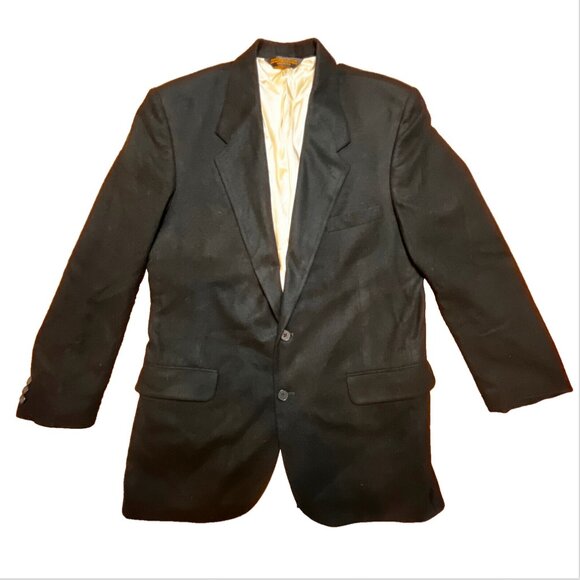 Black Cashmere Sport Coat Men 42R Two-Button Blazer Jacket Made in USA Preppy